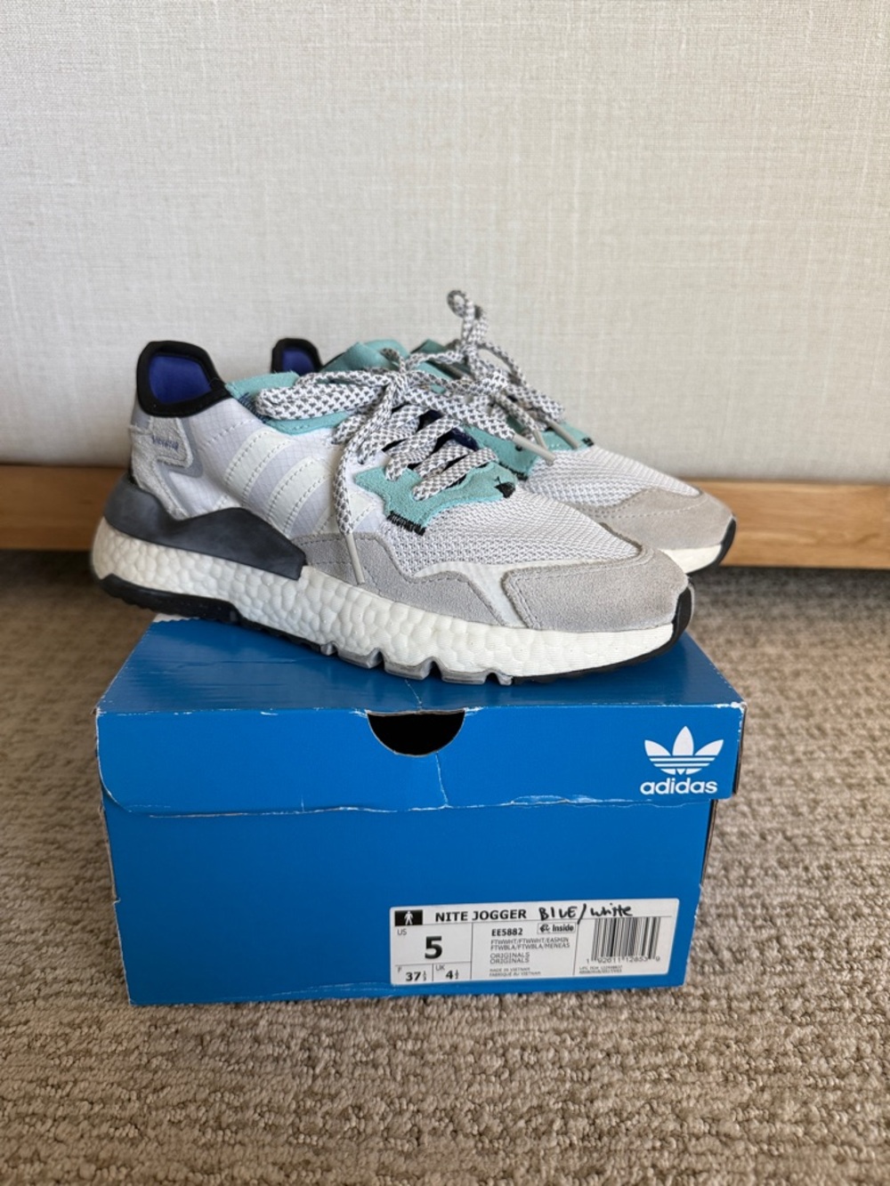 adidas Nite Jogger Sneakers - White, Light Blue, Gray
